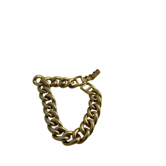Vintage Napier Gold Tone Chunky Curb Chain Bracelet Fold Over Clasp 8" Retro - Picture 6 of 6